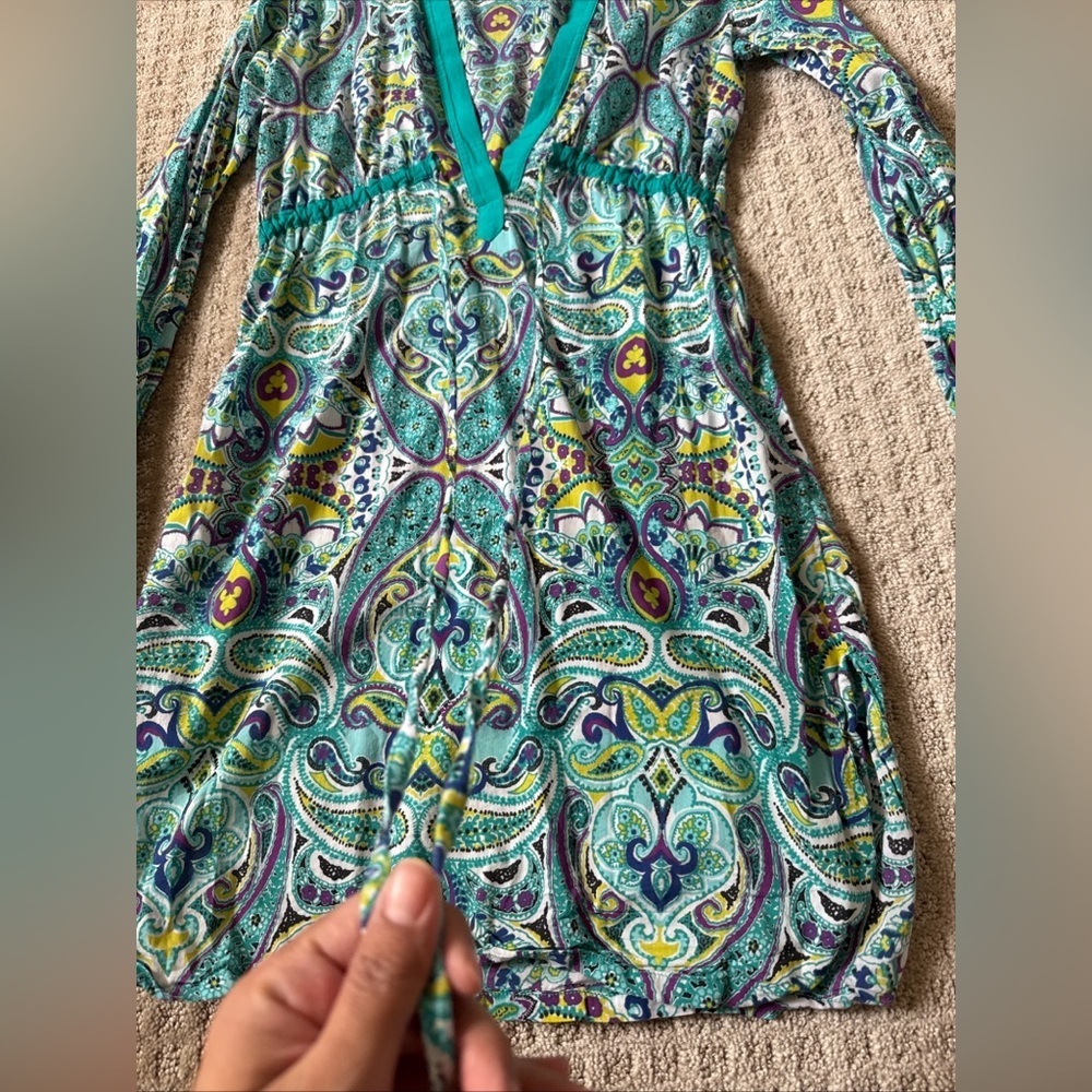 Athleta Surfside Tunic Swim Cover Up Long Sleeve Paisley Turquoise XS - Picture 2 of 8